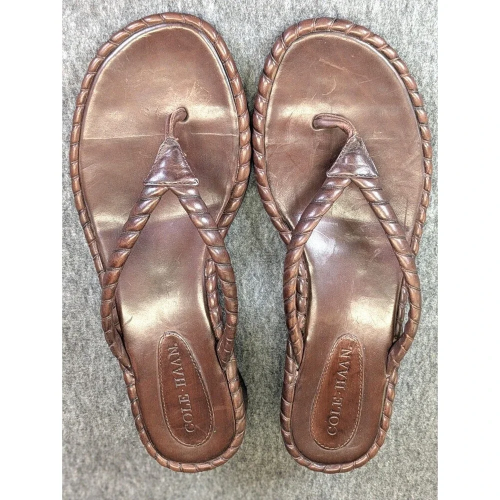 Cole Haan F4959 Brown Leather Braided Thong Sandals Women’s 9B Brazil